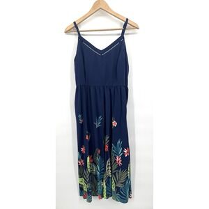 Old Navy Womens Large Dress Cami Floral Tropical Palm Coastal Resort Cottagecore